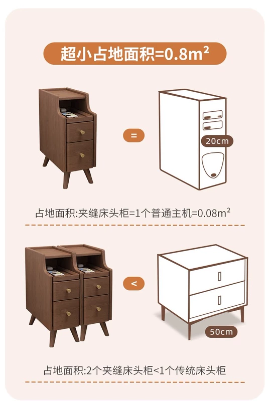 Gỗ chắc chắn đầu giường mini nhỏ cực kỳ hẹp bàn đầu giường cực hẹp 20cm 30cm kẹp kệ phòng ngủ đơn giản mua tab đầu giường tap dau giuong dep