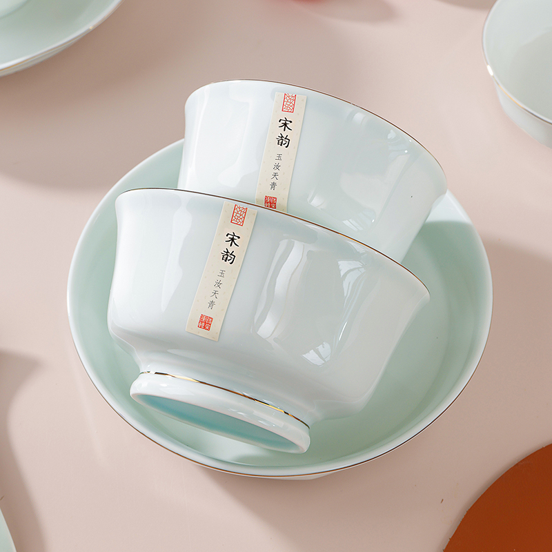 Songchang's New Sky-Blue Rice Bowl, Household Chinese-Style Ceramic Eating Bowl, Noodle Bowl, High-Value Housewarming Tableware Set Songchang's New Sky-Blue Rice Bowl, Household Chinese-Style Ceramic Eating Bowl, Noodle Bowl, High-Value Housewarming Tableware Set