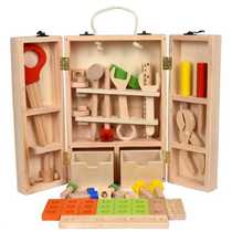 Wooden childrens DIY portable simulation play house repair tool box toy nut combination assembly building wrench