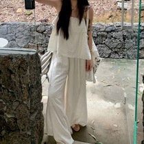 Cool white fashion suit for women summer 2024 fashion new ruffle suspenders Yamamoto pants and skirt two-piece set