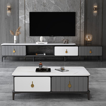 New slate light luxury TV cabinet coffee table combination simple modern living room retractable furniture marble storage floor cabinet