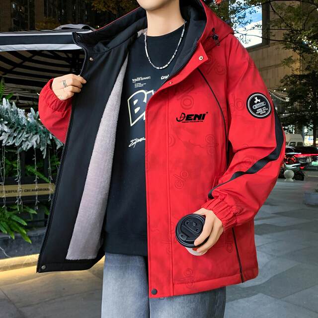 Plush Warm Jacket Men's Autumn and Winter American Tie-Dye Hooded Jacket Men's Workwear Style Loose Functional Jacket