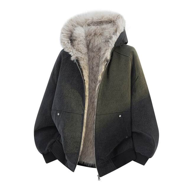 Mountain eagle hooded cotton coat men's winter velvet thickened fur collar jacket youth workwear cold protection jacket