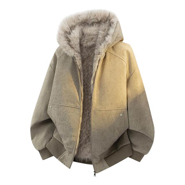 Mountain eagle hooded cotton coat men's winter velvet thickened fur collar jacket youth workwear cold protection jacket