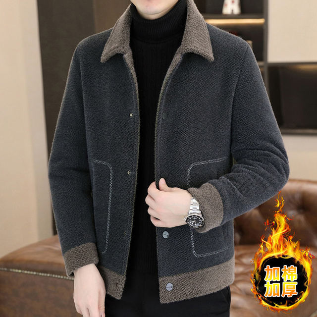 2025 autumn and winter short woolen thickened casual jacket for young men, versatile lapel and cotton men's jacket