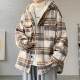 Plaid Woolen Jacket for Men, Autumn and Winter, Fleece-Lined and Thickened, Hooded Lamb Wool Jacket, Men's Casual Cotton Coat in a Chanel Style