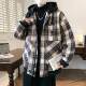 Detachable Hooded Jacket for Men, Autumn and Winter, New Style, Thickened with Fleece, Plaid Jacket, Loose Fit, Windproof Cotton Coat