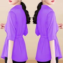 Mid-length chiffon shirt womens short-sleeved top 2024 new loose T-shirt to cover the belly stylish small shirt mothers summer dress