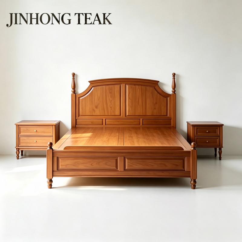 Myanmar Waweng Teak Solid Wood Bed French Mid-Century Style Natural Wood Villa Home Master Bedroom 1.8m Double Beds