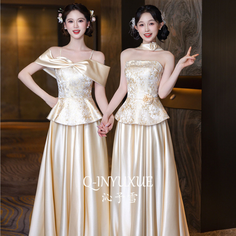 New Chinese-Style Bridesmaid Dresses 2026 New Model Wedding Stunning High-End Champagne Color Sister Dresses Women's High-End Niche