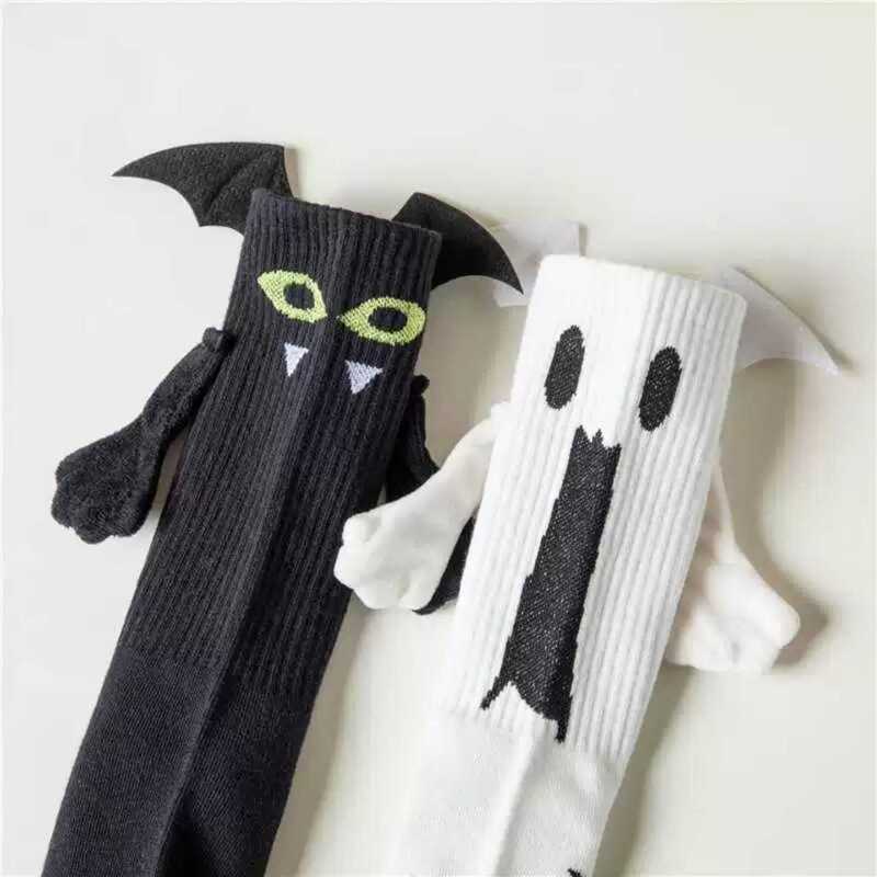 Halloween Socks 2026 Ghost Skeleton Series Magnetic Holding Hands Socks Cute and Funny Bat Socks Mid-Tube Cotton Socks