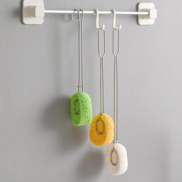 Stainless Steel Sponge Cup Brush with No Dead Corners, Replaceable Long Handle, Natural Wood Pulp Sponge, Non-Oil-Absorbing, Kitchen-Specific