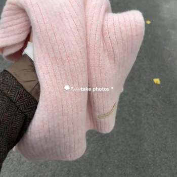 Pink Scarf for Women, Winter Korean Style, Warm Knitted Neck Warmer, Versatile and High-End Feel, 2025 New