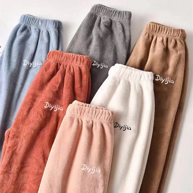 Fleece Men's Thickened Coral Fleece Pajama Pants Loungewear Autumn and Winter Women's Fleece Lazy Women's Fleece Wide-Leg Pants