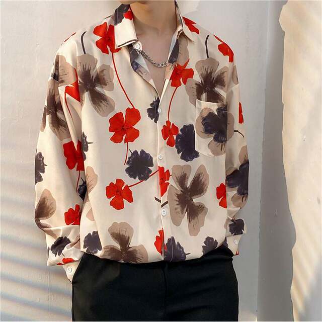 80S Retro Hong Kong Style Shirts for Men and Women, Retro Hawaiian Handsome Loose Couple Long-Sleeved Shirts, Trendy Brand Jackets