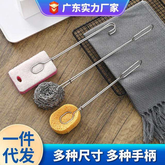 Stainless Steel Sponge Cup Brush with No Dead Corners, Replaceable Long Handle, Natural Wood Pulp Sponge, Non-Oil-Absorbing, Kitchen-Specific