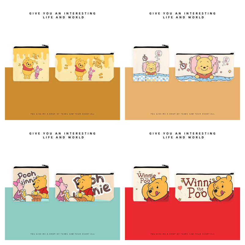 Winnie the Pooh Cartoon Cosmetic Bag Zipper Coin Purse Cute Portable Storage Bag Multifunctional High-Value Small Bag