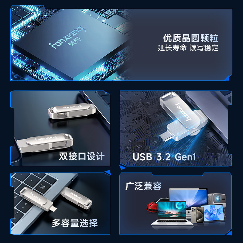 Fanxiang Genuine USB Flash Drive Official 128Gb Large Capacity High-Speed Type-C Dual Interface 64Gb Car-Mounted Teacher-Specific USB Flash Drive