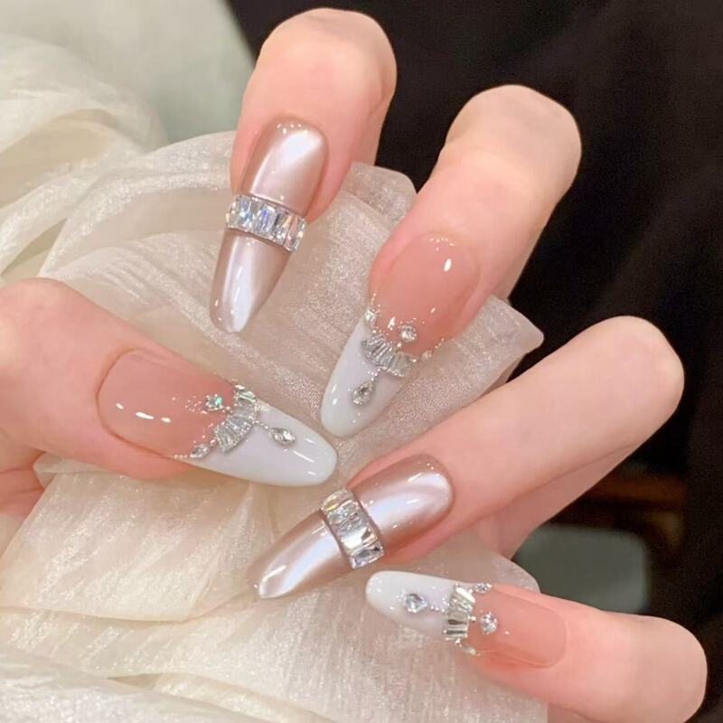 【Pure Promise】High-End Nude White French Zirconia Luxurious Handmade Press-On Nails That Enhance Complexion and Create a Beautiful Manicure 【Pure Promise】High-End Nude White French Zirconia Luxurious Handmade Press-On Nails That Enhance Complexion and Create a Beautiful Manicure