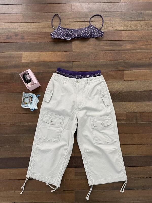 Coyseio Same Style Summer Drawstring Straight-Leg Cropped Pants Pure Cotton Embroidered Multi-Pocket Work Casual Pants Coyseio Same Style Summer Drawstring Straight-Leg Cropped Pants Pure Cotton Embroidered Multi-Pocket Work Casual Pants
