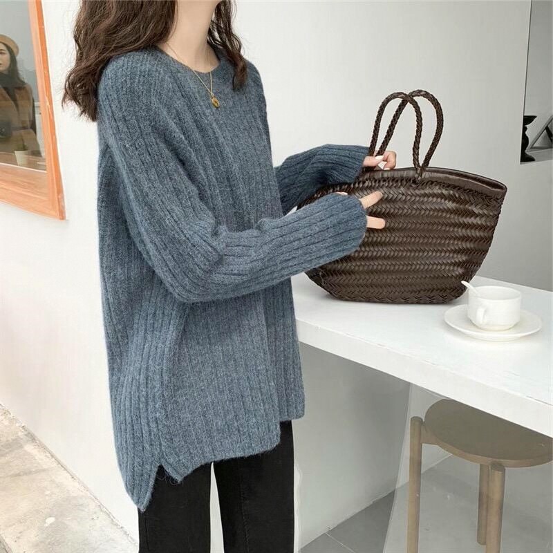 Women's sweater 2026 autumn/winter new loose and lazy outerwear knit base shirt, popular thickened outerwear top