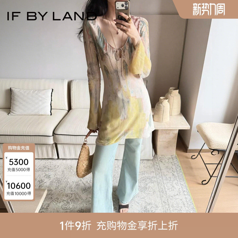 If by Land 2026 Spring/Summer New Collection Multi-Color Chiffon Wall Print Flared Sleeve Short/Long Dress If by Land 2026 Spring/Summer New Collection Multi-Color Chiffon Wall Print Flared Sleeve Short/Long Dress