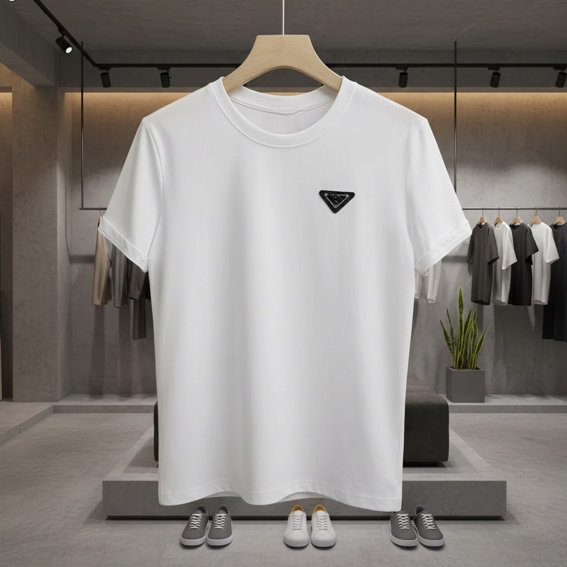 Pujia Summer Men's American-Style High-End Luxury Shenzhen Nanyou Brand Replica Classic Triangle Logo Short-Sleeve T-Shirt Pujia Summer Men's American-Style High-End Luxury Shenzhen Nanyou Brand Replica Classic Triangle Logo Short-Sleeve T-Shirt