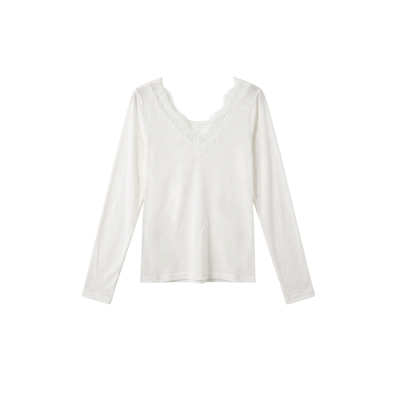 【Mochenxiang】Pure Desire Style Lace Patchwork Slim Fit T-Shirt