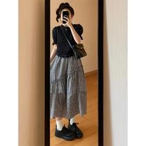 Fat plus size MM pleated slim short-sleeved top irregular skirt casual suit womens summer slim two-piece set