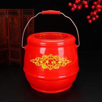 Children and grandchildren Happy Barrels Red Wedding Celebration Items Big Full Red Wood Solid Wood Small Toilet Red Bucket Accompanied by Three Suits Spittoon
