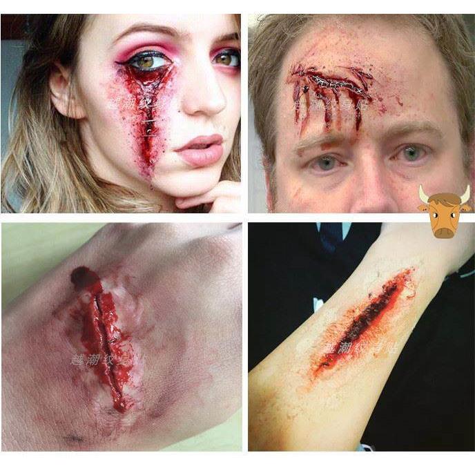 Boys' Wrist Scar Fake Wound Tattoo Stickers Waterproof Long-Lasting Horror Makeup Halloween Face Ext