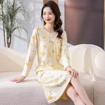 Comfortable Mom Nightgown Womens Long Sleeve Cotton Spring and Autumn Cotton With Breast Pad Maternity Large Size Long Dress Pajamas