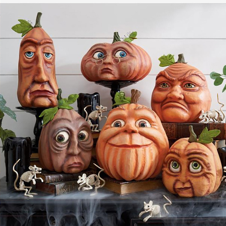 Halloween Pumpkin Family Atmosphere Decorations, Six Quirky Designs, Face-Shaped Pumpkin Gifts, Horror and Thriller Ornaments