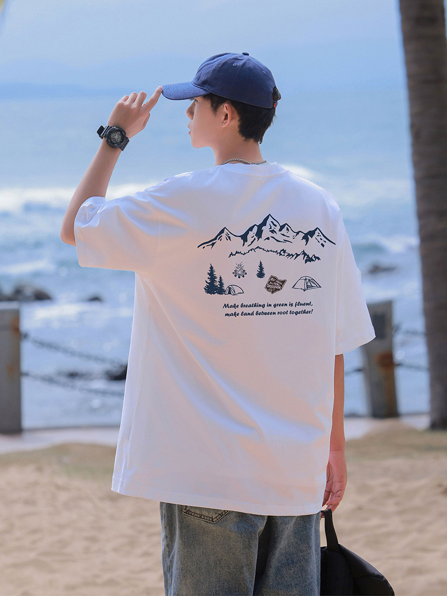 Тяжелая брендовая футболка в американском стиле 2024 summer tide brand, мужская универсальная хлопковая футболка оверсайз с короткими рукавами, повседневный низ