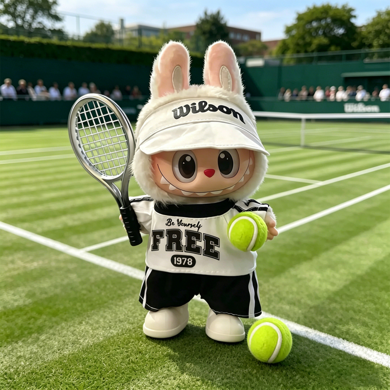 Authentic Labubu Sports Style Tennis and Badminton Set Doll Birthday Valentine's Day Gift Bag Pendant