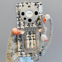 National trend luxury high-end autumn and winter velvet rhinestone square buckle bracelet suitable for Huawei mate60pro mobile phone case