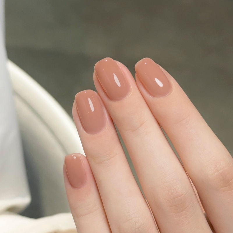 Dark Skin Nude Color Handmade Short Pure Color Nail Stickers 2026 New Model Yellow and Black Skin Whitening Fake Nail Stickers