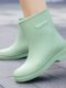 New Fashionable Women's Rain Boots for All Seasons, Non-Slip Mid-Calf Water Shoes, Short Rain Boots with Fleece Lining, Suitable for Grocery Shopping and Kitchen Use, Rubber Shoes