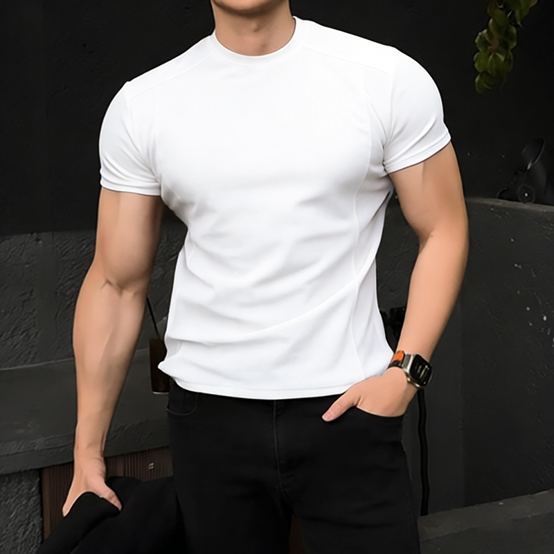 Sports T-Shirt with Slim Fit, Cuff-Tightening, Short Sleeves, Deconstructed Splicing, American-Style Training Wear, Breathable Fitness Top for Men, Summer