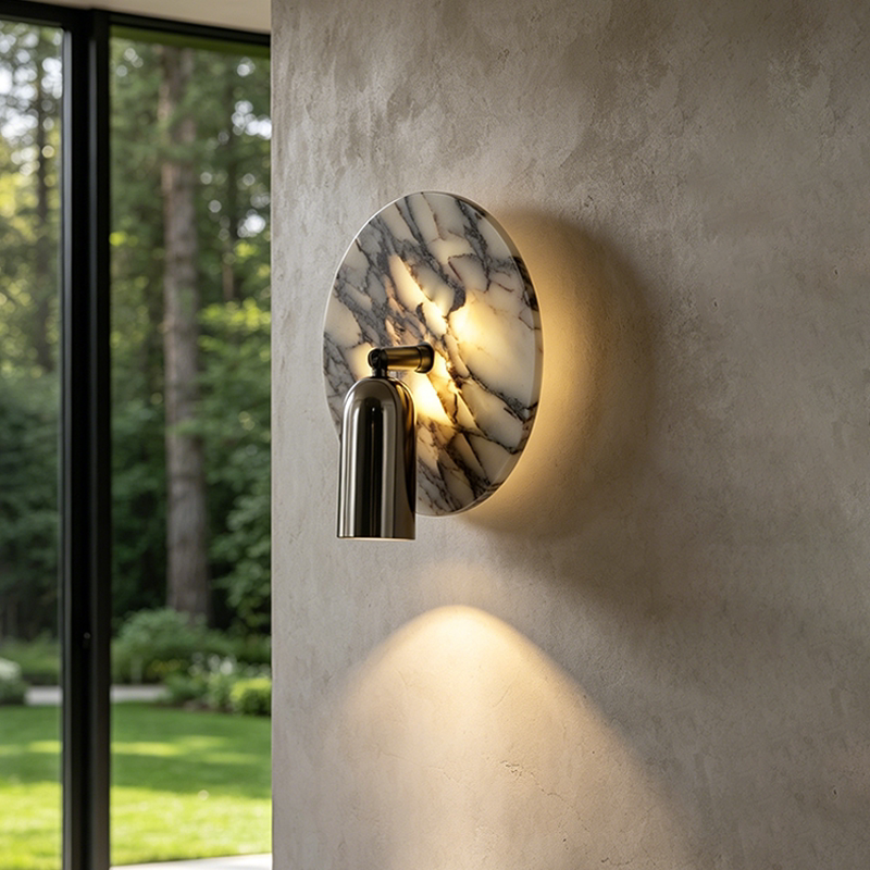 Italian-Style Light Luxury Bedroom Bedside Wall Lamp, High-End Natural Marble Luxury Stone Corridor Aisle Entrance Art Eye-Protection Lamp