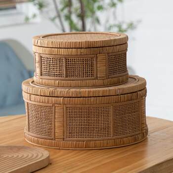 Bohemia handmade rattan storage box household desktop snack basket large size tray underwear classification storage