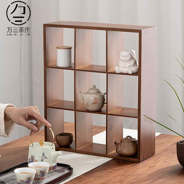 Bamboo tea cup rack tea set Bogu rack handmade nine-grid storage rack teapot rack Duobao grid six-grid tea rack