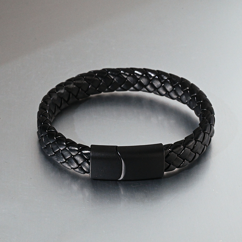 European and American Trendy Brand Personalized Leather Rope Bracelet for Men, Simple Retro Punk Trendy Jewelry, Black Bracelet for Men, Single Layer