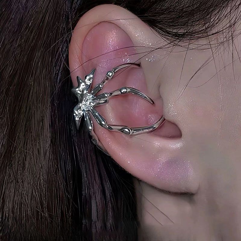Spider Ear Cuff Clip-On Earrings for Non-Pierced Ears Y2K Trendy Subculture Niche High-End Hip-Hop Unisex Earrings Jewelry