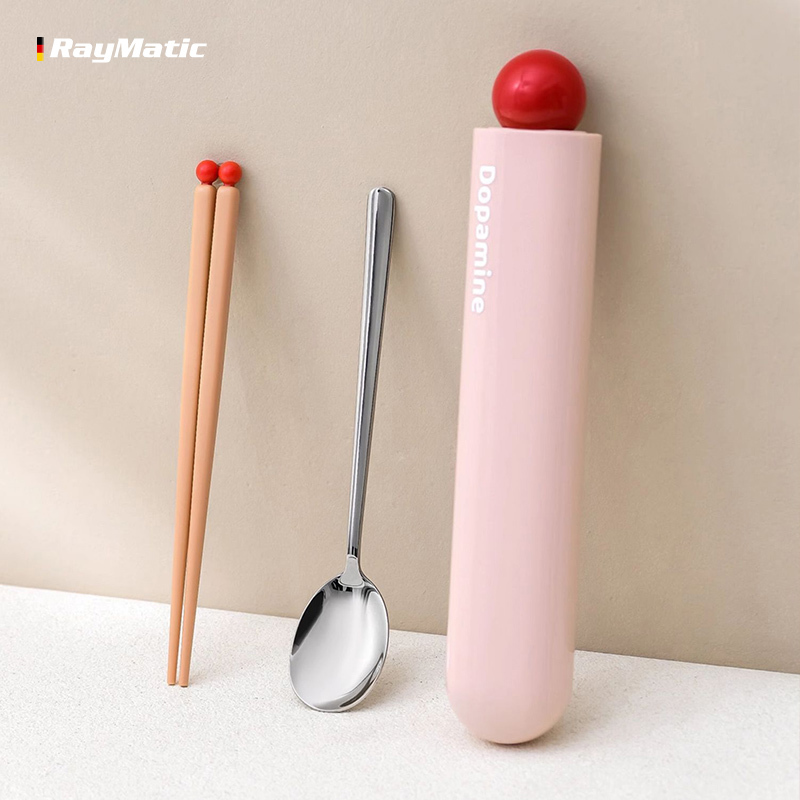 Chopsticks and Spoon Set for One Person, Portable Stainless Steel Cutlery for Office Workers and Students, with Personal Storage Box