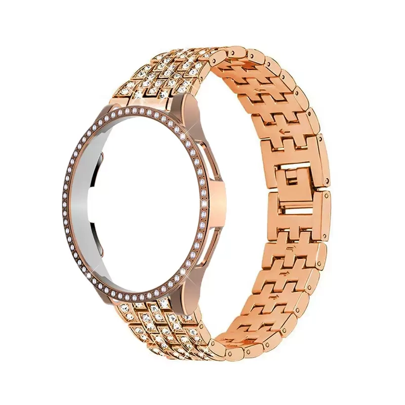 Suitable for Samsung Galaxy Watch7/6/5/4/Classic/5Pro Watch with Diamond-Encrusted Metal Strap and Case