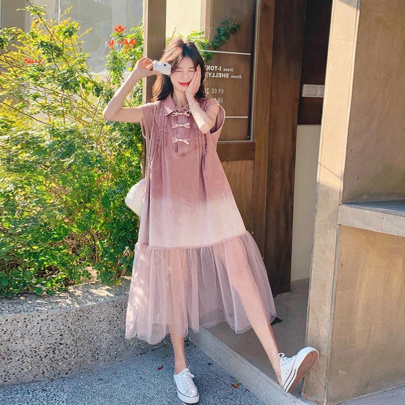 New Chinese Style Denim Dress for Women, Summer 2025 New Model, Gradient Pink Sleeveless Fishtail Dress with Mesh Splicing New Chinese Style Denim Dress for Women, Summer 2025 New Model, Gradient Pink Sleeveless Fishtail Dress with Mesh Splicing