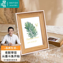 Ink fighting fish 6-inch original wood grain photo frame European-style photo swing table creative frame photo hanging wall frame mounted photo wall
