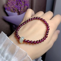 Natural garnet 6A grade bracelet for women gift jewelry 5mm single circle with pure gold inlaid Hetian jade bracelet