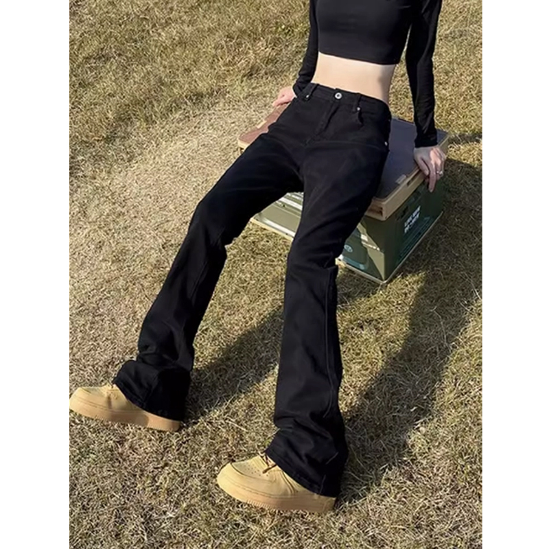 Cleanfit Black Scimitar Jeans Unisex Trendy Slim Fit Stretch American High Street Vibe Straight Leg Bootcut Pants